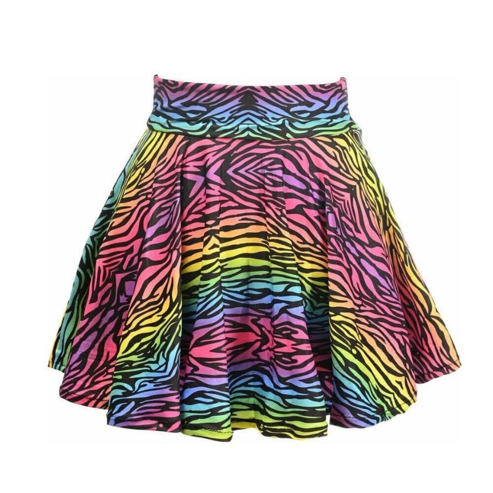 🦋B2G1🦋DAISY CORSETS Lavish Rainbow Animal Print Stretch Lycra Skirt